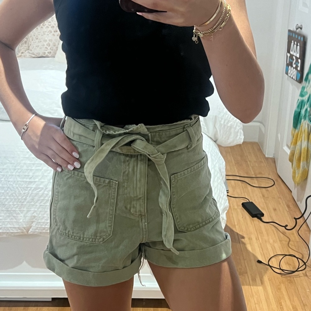 Olive Green Zara Denim Shorts (Removable belt)